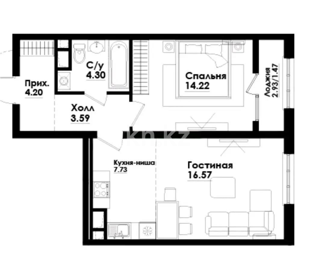 Продажа 2-комнатной квартиры, 52.08 м², ул. Навои, дом  9/1 - Продажа  двухкомнатных квартир в новостройках Алматы с фото фото 1 из 1