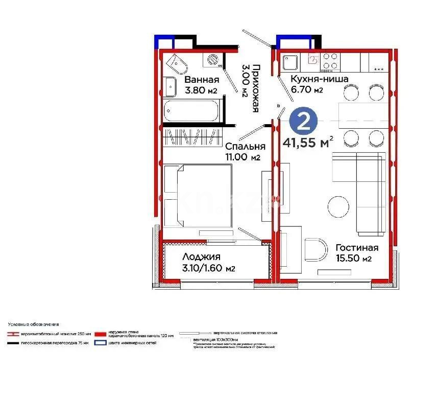 Продажа 2-комнатной квартиры, 42 м², ул. Е-103, дом  5 в Астане
