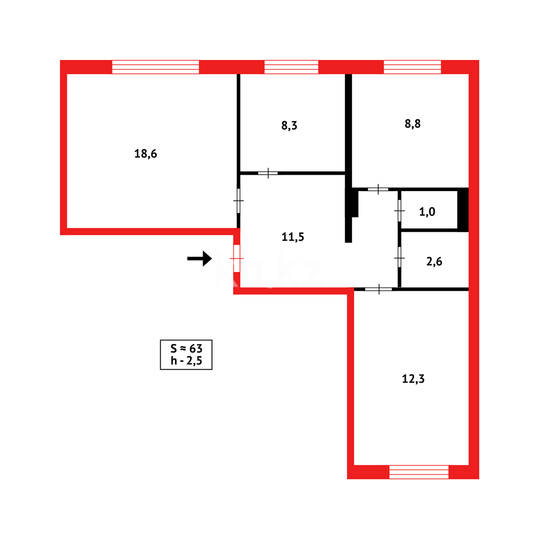 Продажа 3-комнатной квартиры, 63 м², ул. Таттимбета в Караганде - фото 15