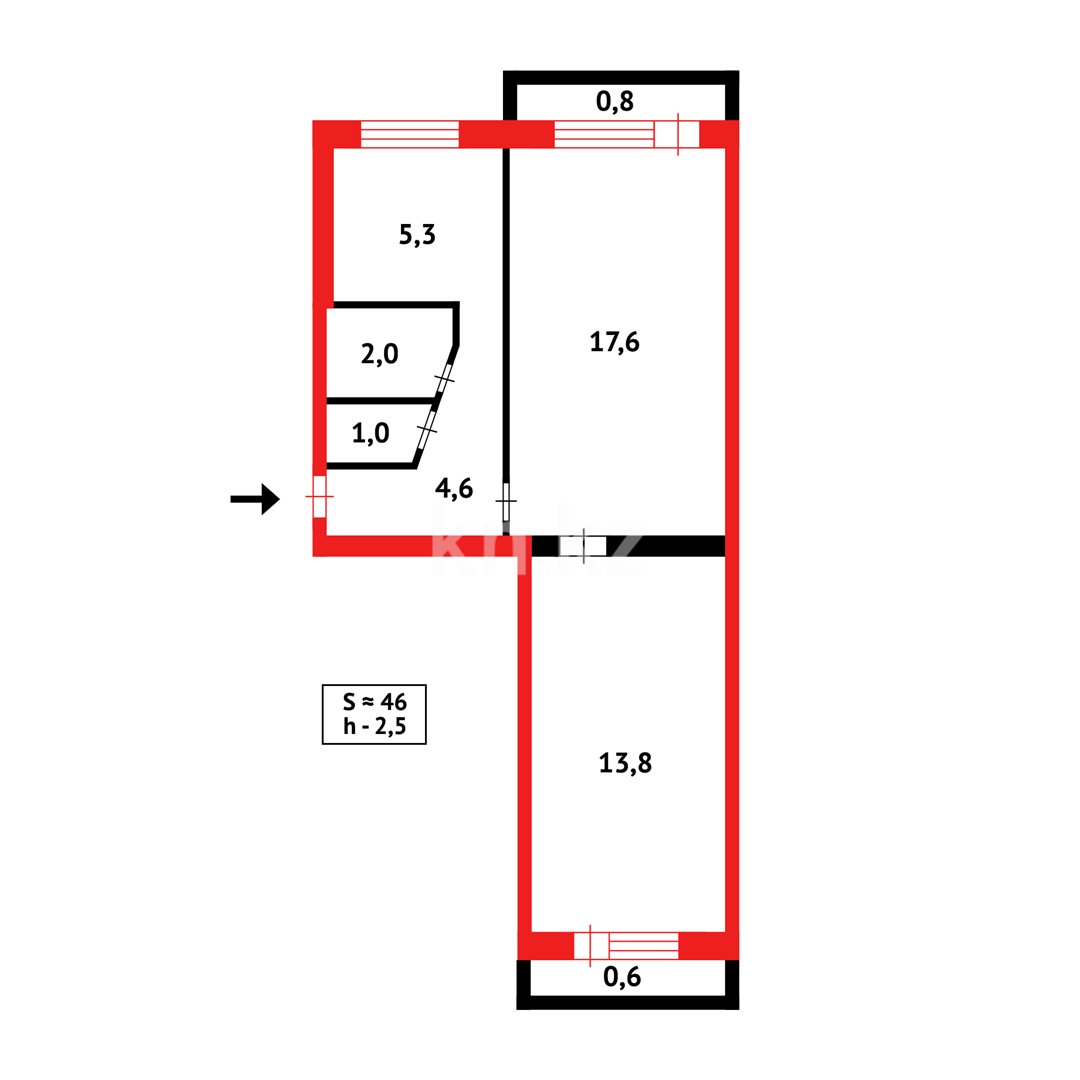 Продажа 2-комнатной квартиры, 47 м², ул. Университетская - Продажа  двухкомнатных квартир в Караганде фото 16 из 16