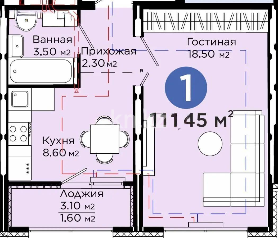 Продажа 1-комнатной квартиры, 34.45 м², ул. Е-511, дом  40 - Продажа  однокомнатных квартир в Астане без посредников с фото фото 1 из 1