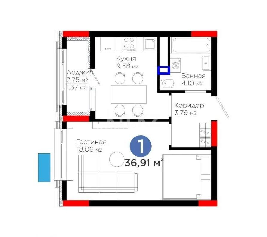 Продажа 1-комнатной квартиры, 36.91 м² - Продажа однокомнатных квартир в Астане - страница 24 фото 1 из 1