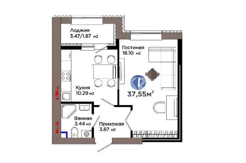 Продажа 1-комнатной квартиры, 37.55 м² в Астане