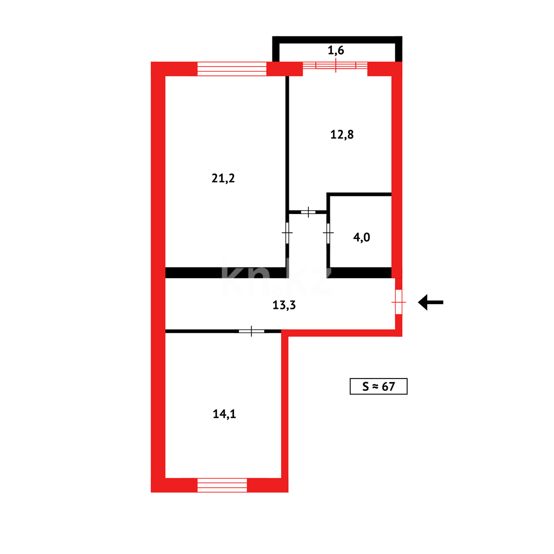 Продажа 2-комнатной квартиры, 67 м², ул. Муканова, дом  41/23 - Продажа  двухкомнатных квартир в Караганде фото 18 из 18