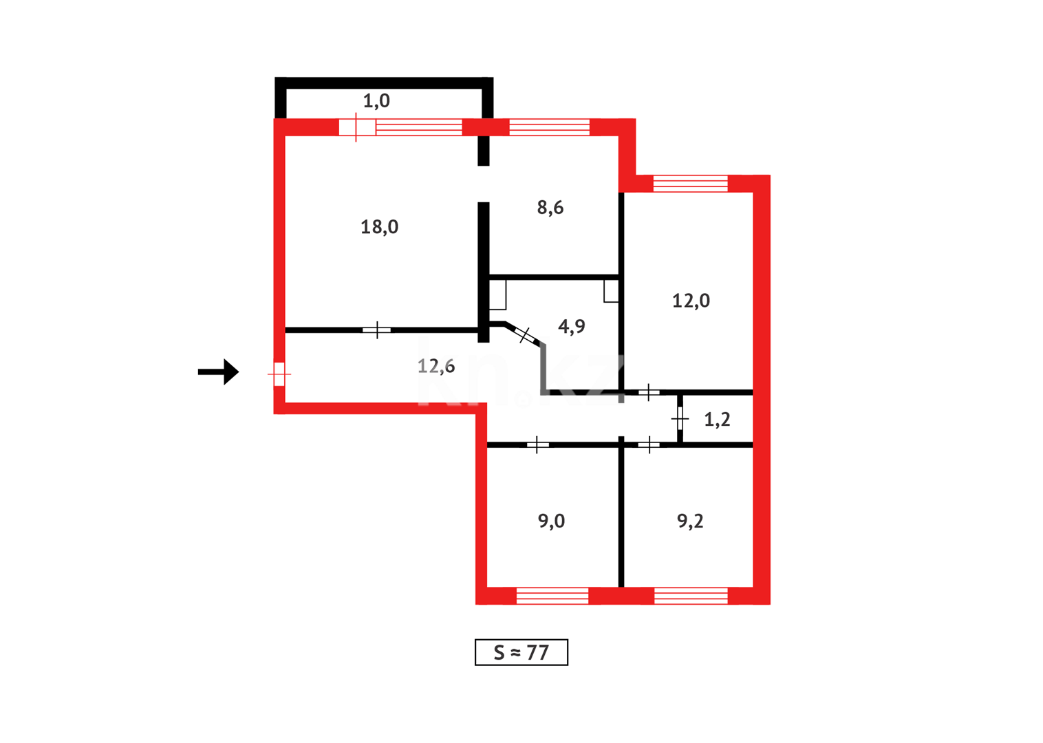 Продажа 4-комнатной квартиры, 77 м², мкр. Степной-1, дом  5/49 - Продажа квартир в Караганде фото 16 из 16