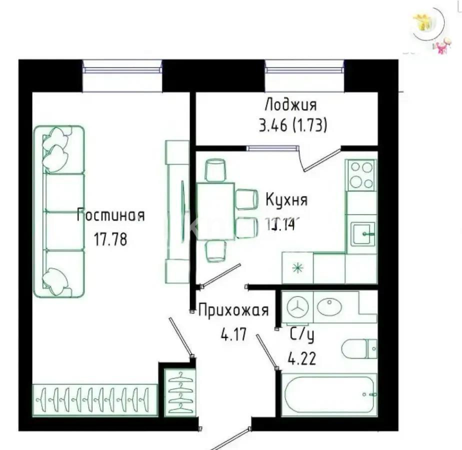Продажа 1-комнатной квартиры, 17.78 м², ул. Нажимеденова, дом  30/1 в Астане
