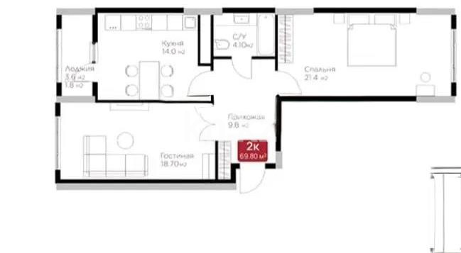 Продажа 2-комнатной квартиры, 70 м² - Продажа двухкомнатных квартир в блочном доме в Астане - страница 3 фото 1 из 1