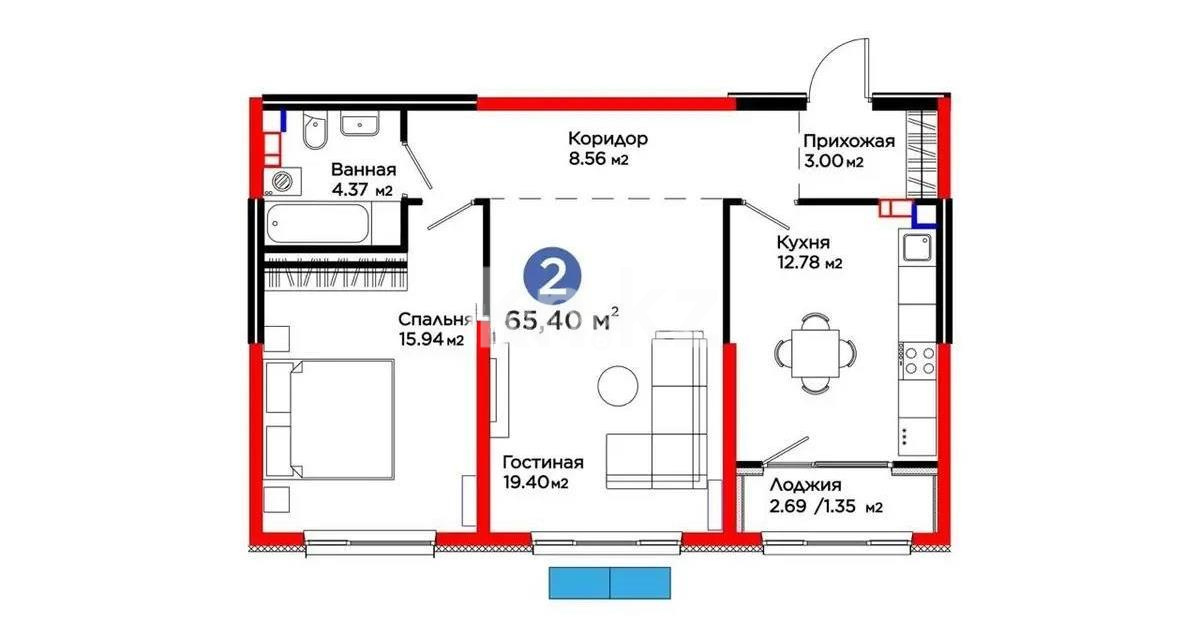 Продажа 2-комнатной квартиры, 65.4 м² - Продажа  двухкомнатных квартир в новостройках Алматы с фото - страница 34 фото 1 из 1