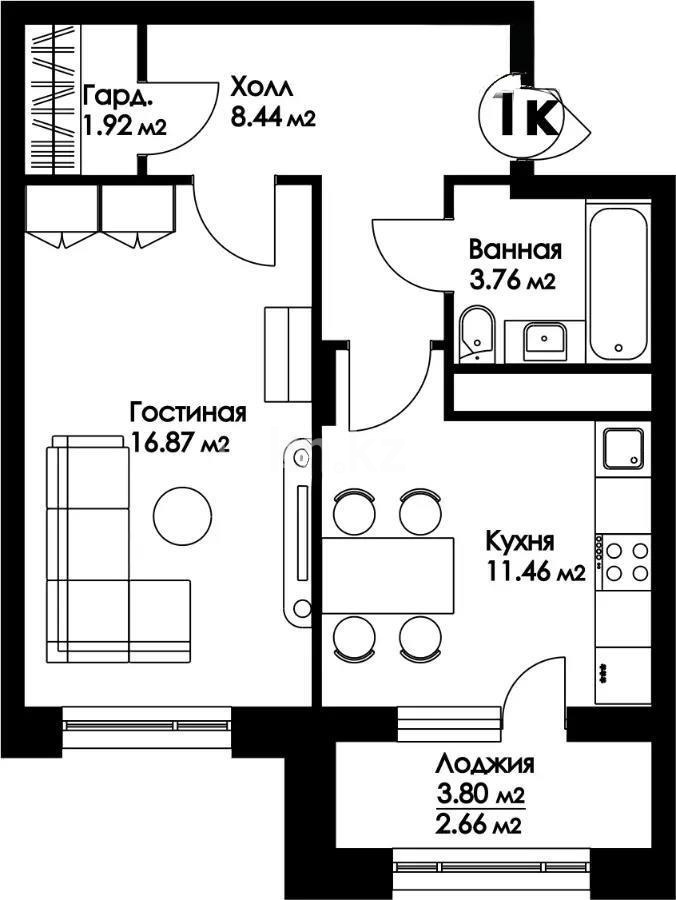Продажа 1-комнатной квартиры, 45.11 м², ул. Нажимеденова, дом  29 стр - Продажа  однокомнатных квартир в новостройках Астаны без посредников фото 1 из 1