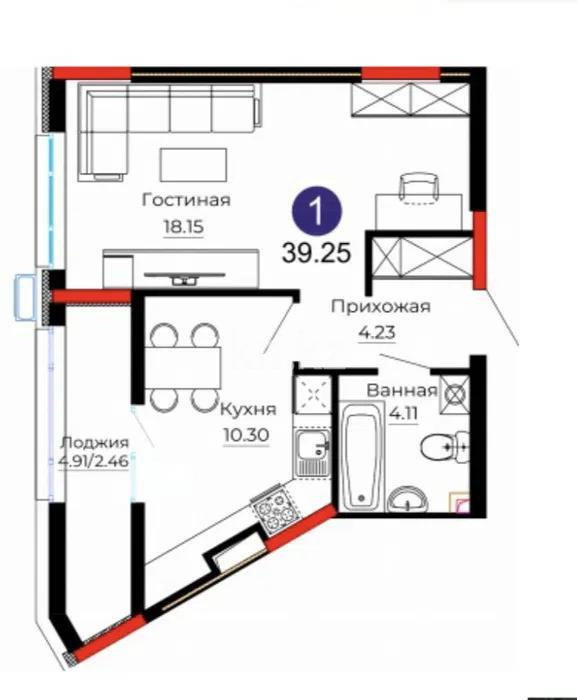 Продажа 1-комнатной квартиры, 39.25 м², ул. Серкебаева, дом  22 - Продажа  однокомнатных квартир в Астане без посредников фото 1 из 1