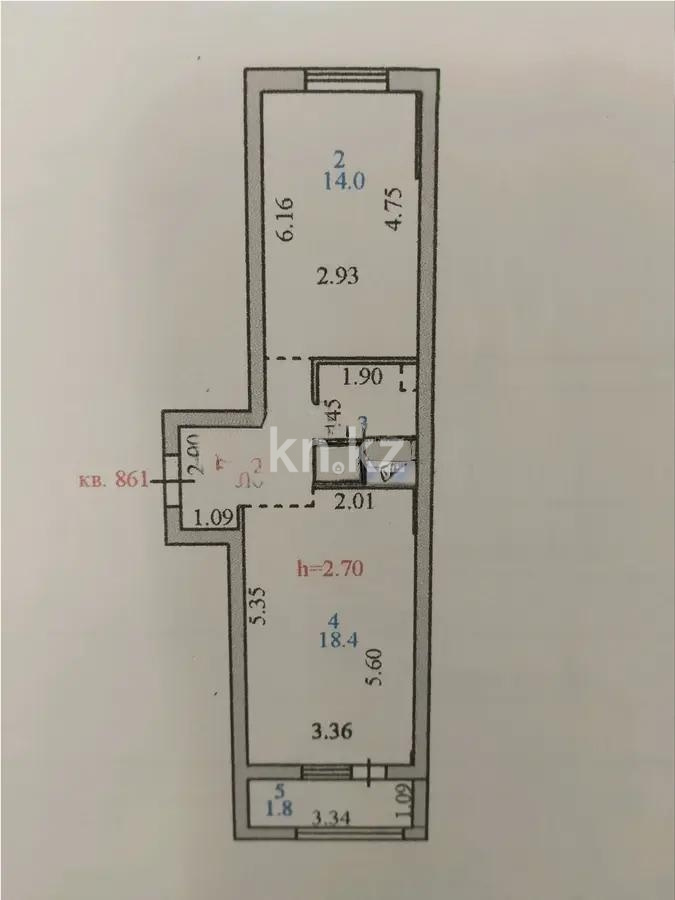 Продажа 2-комнатной квартиры, 44.1 м² в Астане