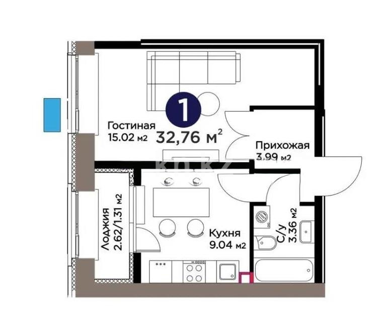 Продажа 1-комнатной квартиры, 32.76 м² - Продажа недвижимости в Астане - страница 23 фото 1 из 1