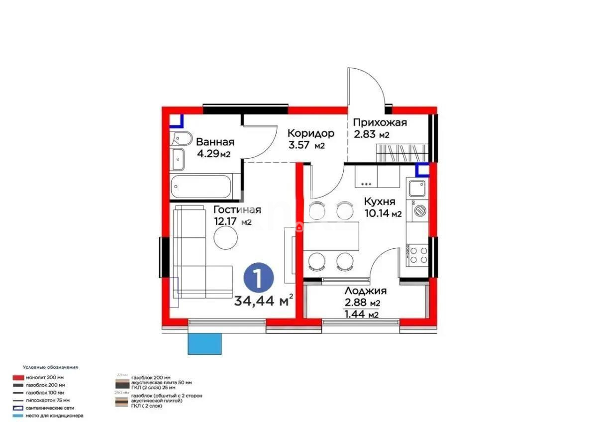 Продажа 1-комнатной квартиры, 34.44 м² в Алматы