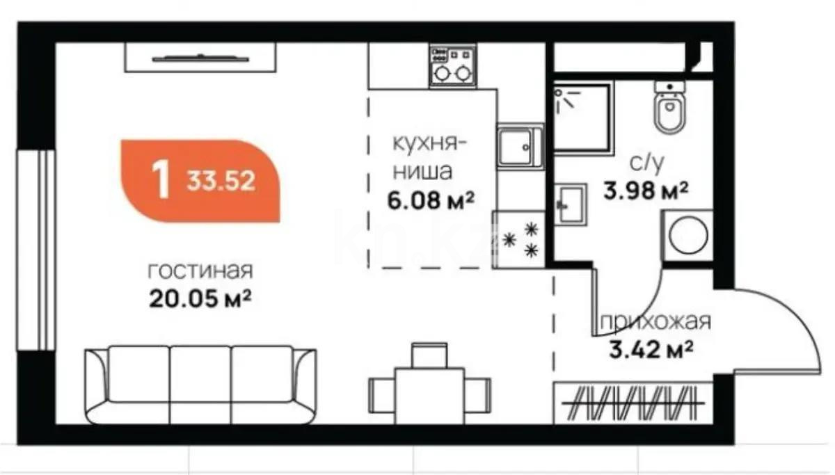 Продажа 1-комнатной квартиры, 34 м² - Продажа однокомнатных квартир от собственников в Алматы - страница 5 фото 1 из 1