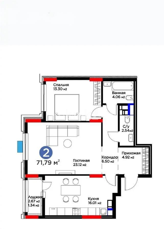 Продажа 2-комнатной квартиры, 71.79 м², ул. Рыскулова, дом  9 стр - Продажа  двухкомнатных квартир в новостройках Астаны фото 1 из 1