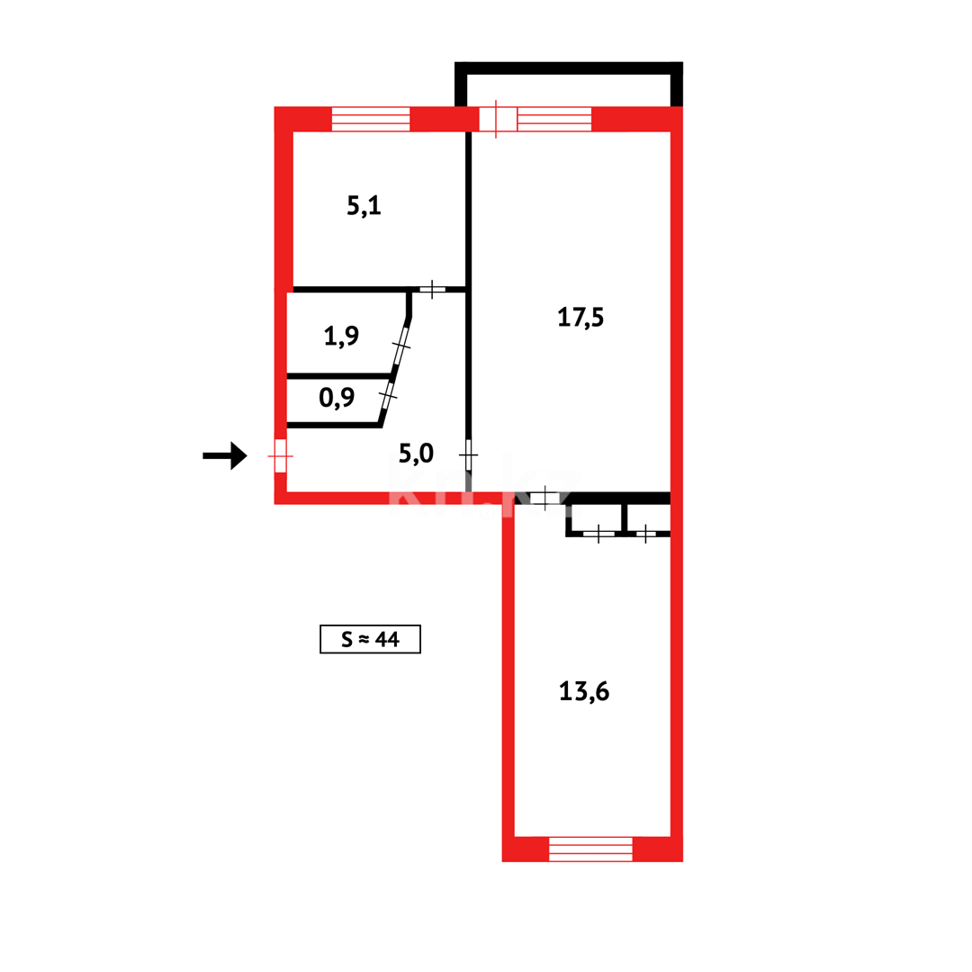 Продажа 2-комнатной квартиры, 44 м², пр. Республики - Продажа квартир в Казахстане фото 13 из 13