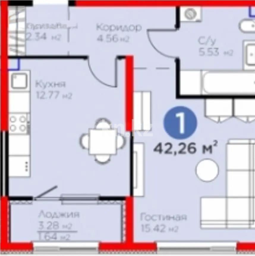 Продажа 1-комнатной квартиры, 42.26 м² - Продажа  однокомнатных квартир в новостройках Алматы - страница 16 фото 4 из 4