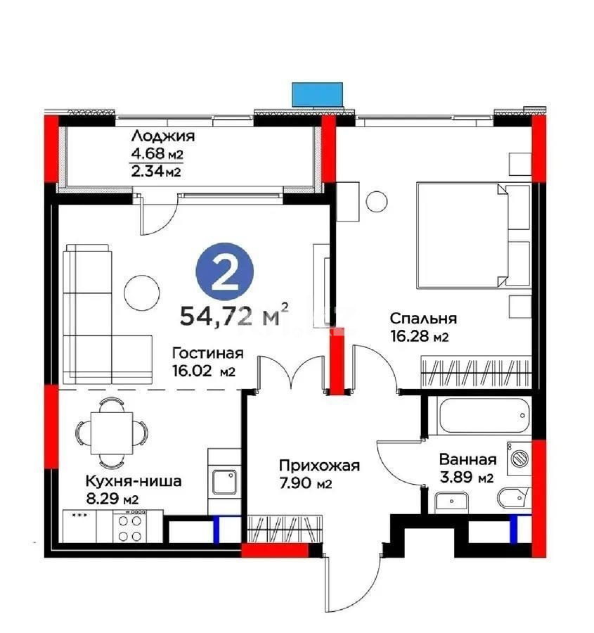 Продажа 2-комнатной квартиры, 55 м² в Астане