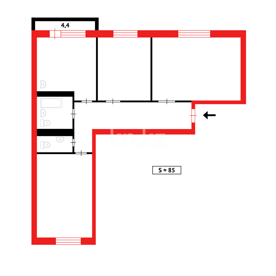 Продажа 3-комнатной квартиры, 85 м², мкр-н Степной-2 - Продажа  трехкомнатных квартир в Караганде фото 21 из 21