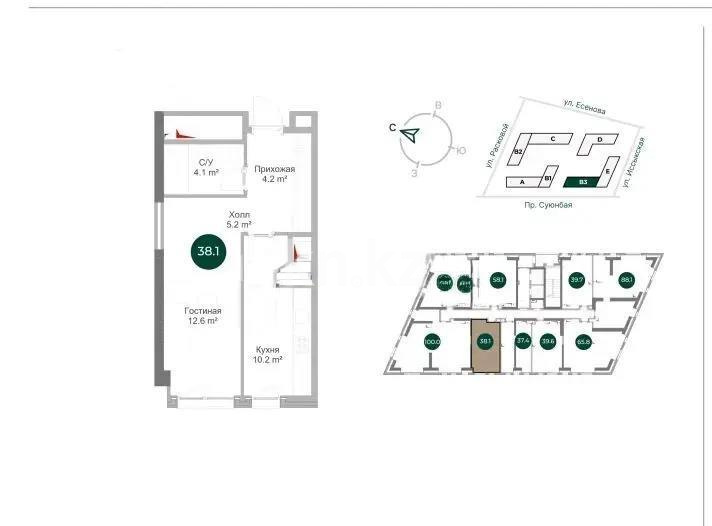 Продажа 1-комнатной квартиры, 38.1 м² - Недвижимость в Алматы фото 1 из 1