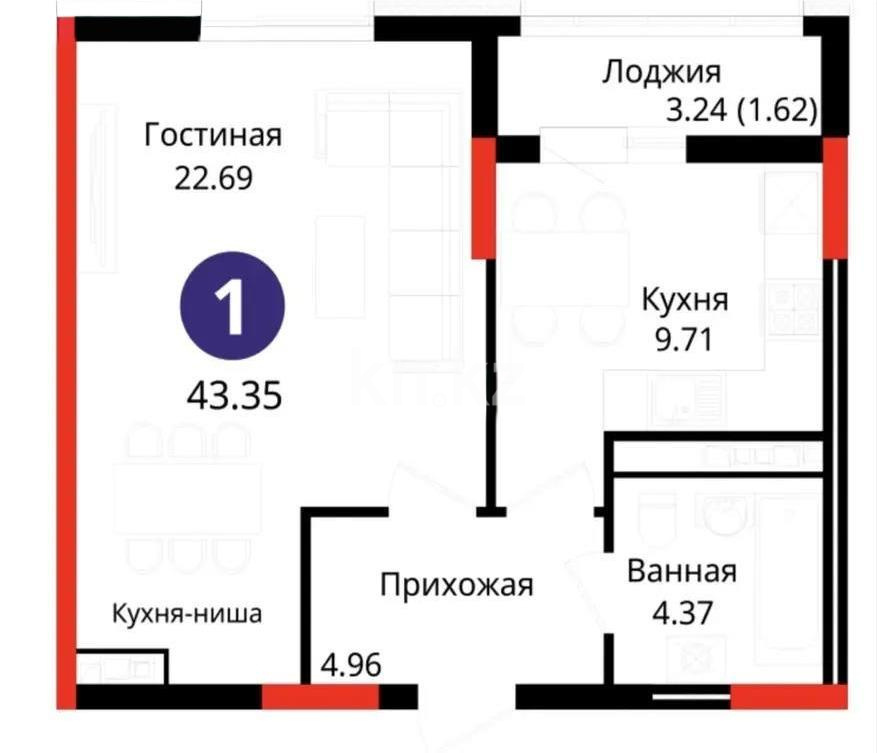 Продажа 2-комнатной квартиры, 44 м² - Продажа  двухкомнатных квартир в новостройках Астаны с фото - страница 17 фото 5 из 5