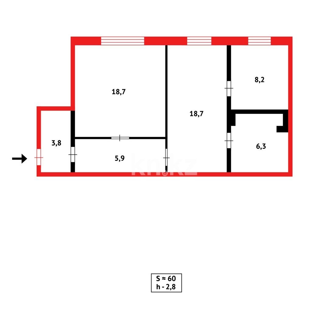Продажа 2-комнатной квартиры, 57 м², пр. Шахтеров - Продажа  двухкомнатных квартир в Караганде фото 8 из 8