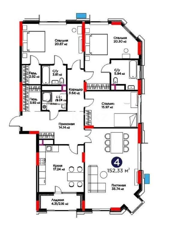 Продажа 4-комнатной квартиры, 152.33 м² - Продажа четырехкомнатных квартир от собственников в Астане - страница 4 фото 1 из 1