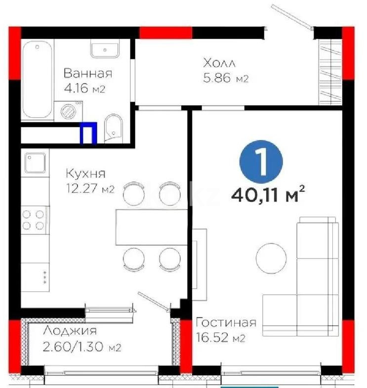 Продажа 1-комнатной квартиры, 40.11 м² - Недвижимость в Казахстане - страница 4 фото 1 из 1