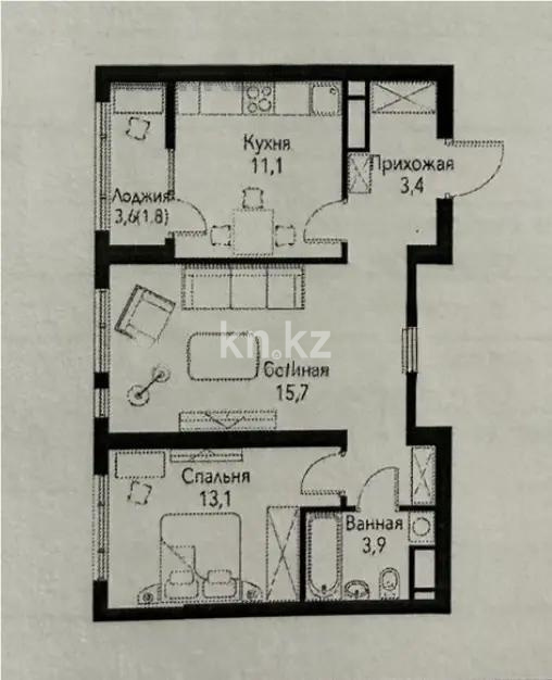 Продажа 2-комнатной квартиры, 58.2 м² в Алматы