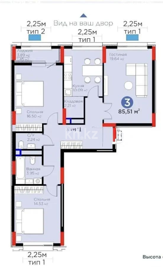 Продажа 3-комнатной квартиры, 86 м² в Астане