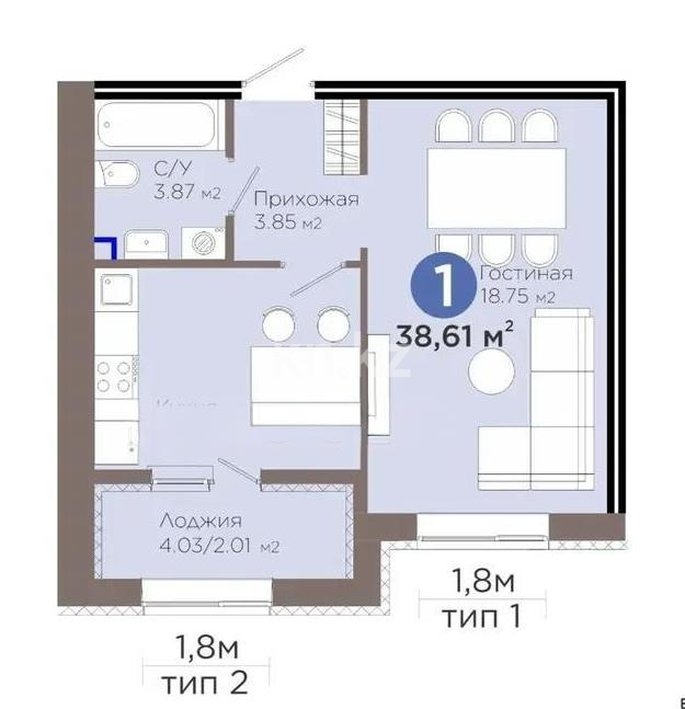 Продажа 1-комнатной квартиры, 38.61 м², пр. Улы Дала, дом  5 стр в Астане - фото 6
