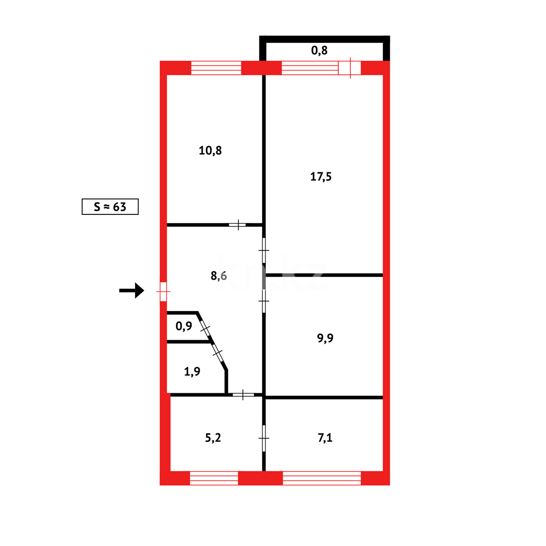 Продажа 3-комнатной квартиры, 62 м², пр. Мира - Продажа квартир в Темиртау фото 14 из 14