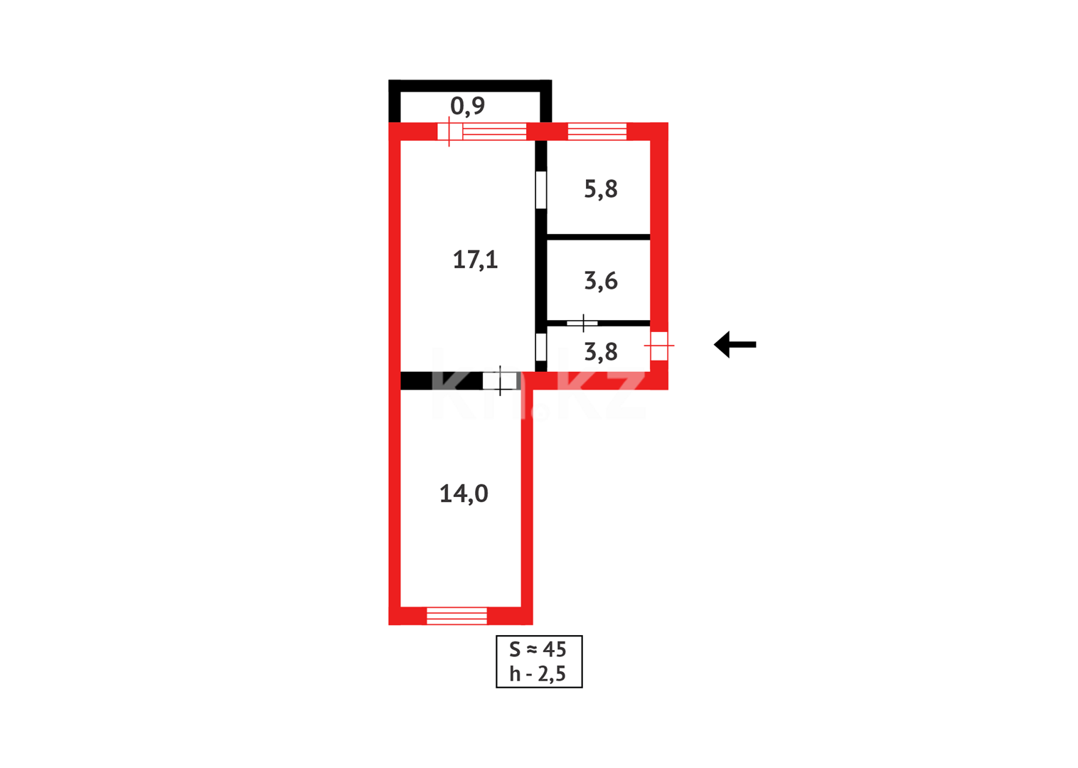 Продажа 2-комнатной квартиры, 45 м² - Продажа двухкомнатных квартир в панельном доме в Казахстане - страница 9 фото 12 из 12