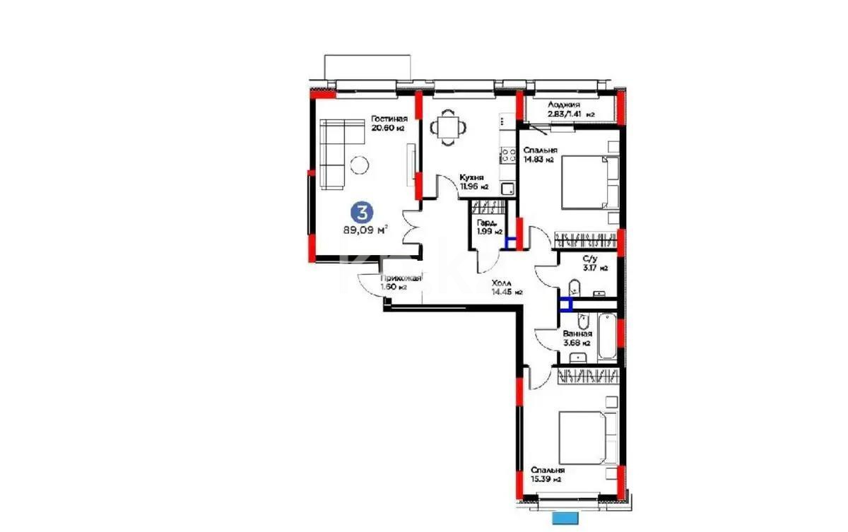 Продажа 3-комнатной квартиры, 90 м², пр. Туран, дом  57/5 стр - Продажа  трехкомнатных квартир в Астане без посредников с фото фото 1 из 1