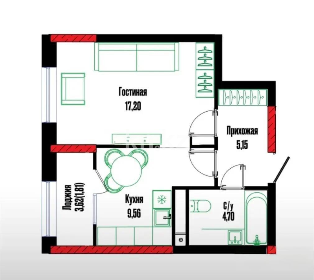 Продажа 1-комнатной квартиры, 38.4 м², ул. Бухар жырау, дом  12/2 в Астане