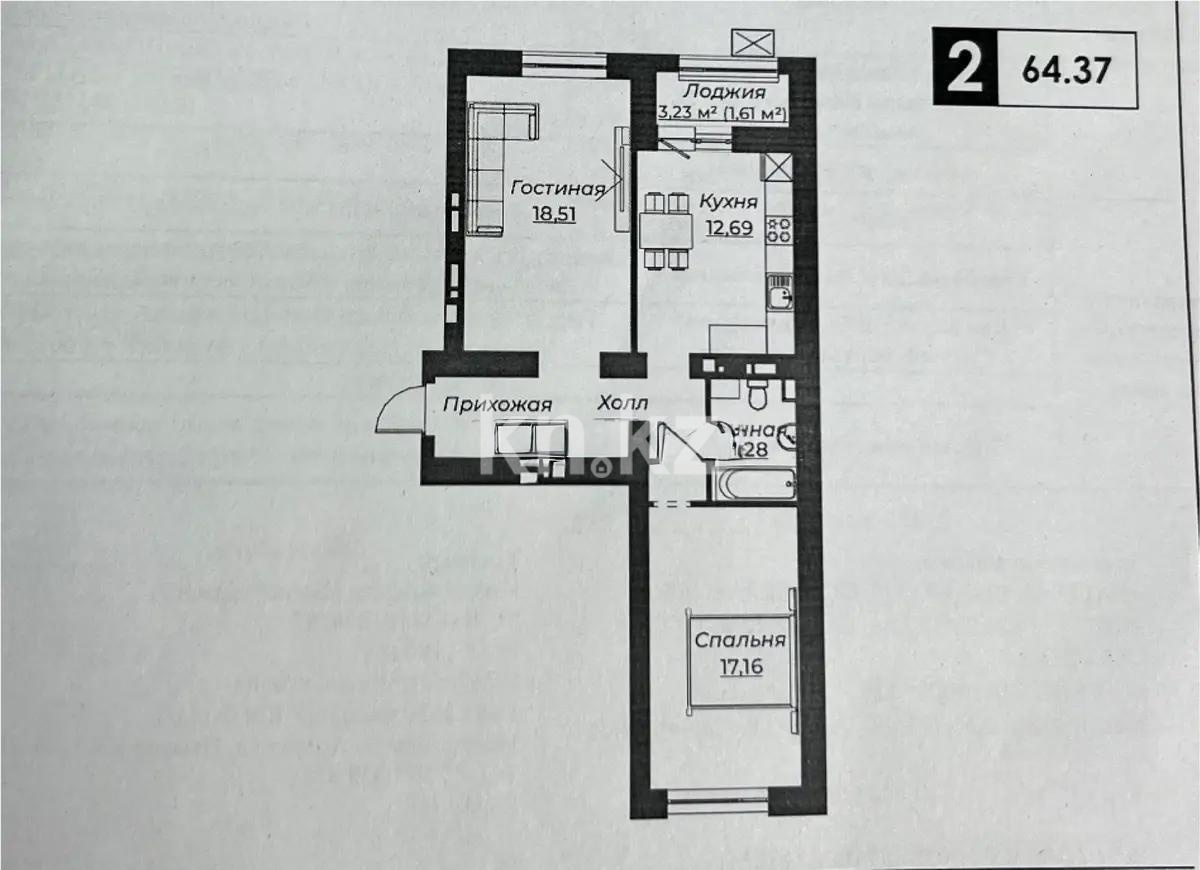Продажа 2-комнатной квартиры, 64.4 м², пр. Мангилик Ел, дом  7 стр - Продажа  двухкомнатных квартир в новостройках Астаны без посредников с фото фото 3 из 3