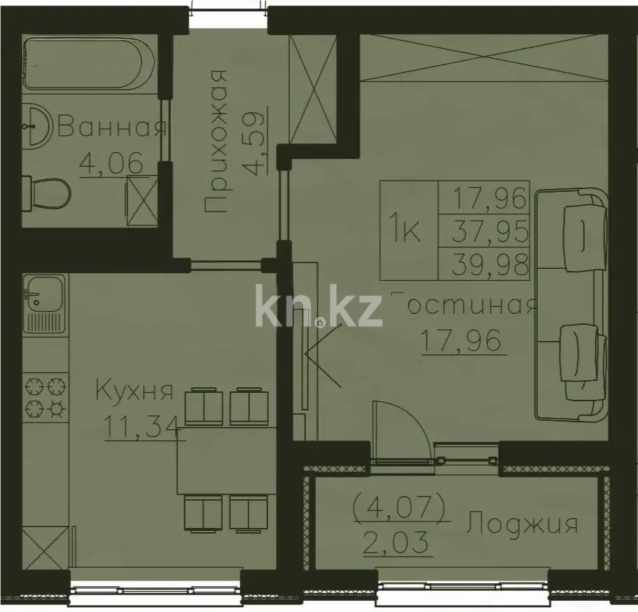 Продажа 1-комнатной квартиры, 39 м², ул. Е-908, дом  24 - Продажа квартир в Астане фото 1 из 1