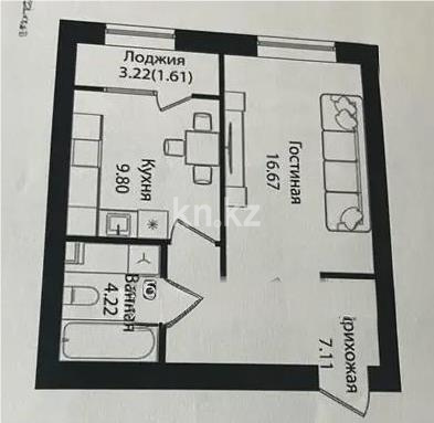 Продажа 1-комнатной квартиры, 39.41 м² в Астане