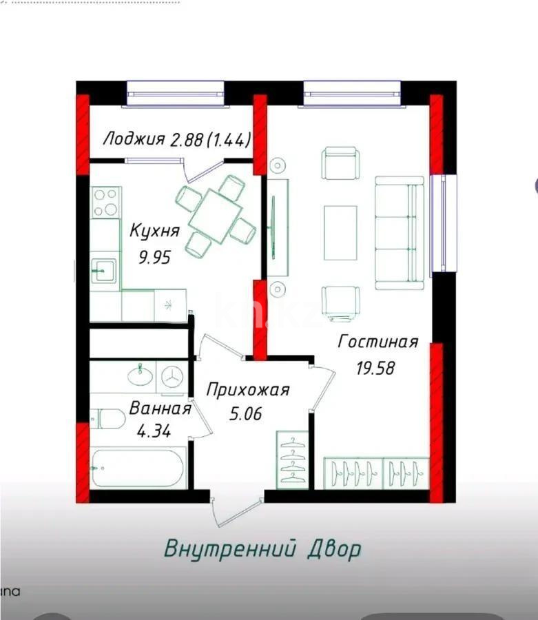 Продажа 1-комнатной квартиры, 40.7 м² в Астане