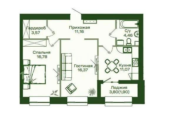 Продажа 2-комнатной квартиры, 65.31 м² в Астане