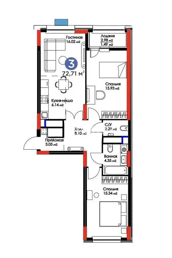 Продажа 3-комнатной квартиры, 73 м² - Продажа квартир в р-не Есиль Астаны - страница 3 фото 8 из 8