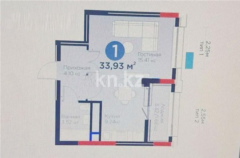Продажа 1-комнатной квартиры, 34 м², пр. Туран, дом  57/5 - Продажа квартир в Астане фото 1 из 1