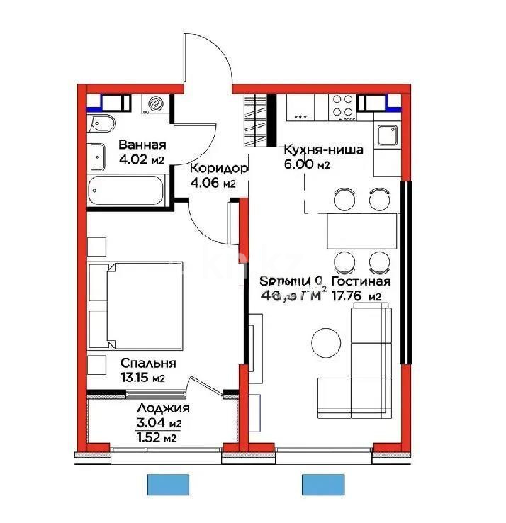 Продажа 1-комнатной квартиры, 46.52 м² - Продажа  однокомнатных квартир в новостройках Алматы - страница 5 фото 1 из 1