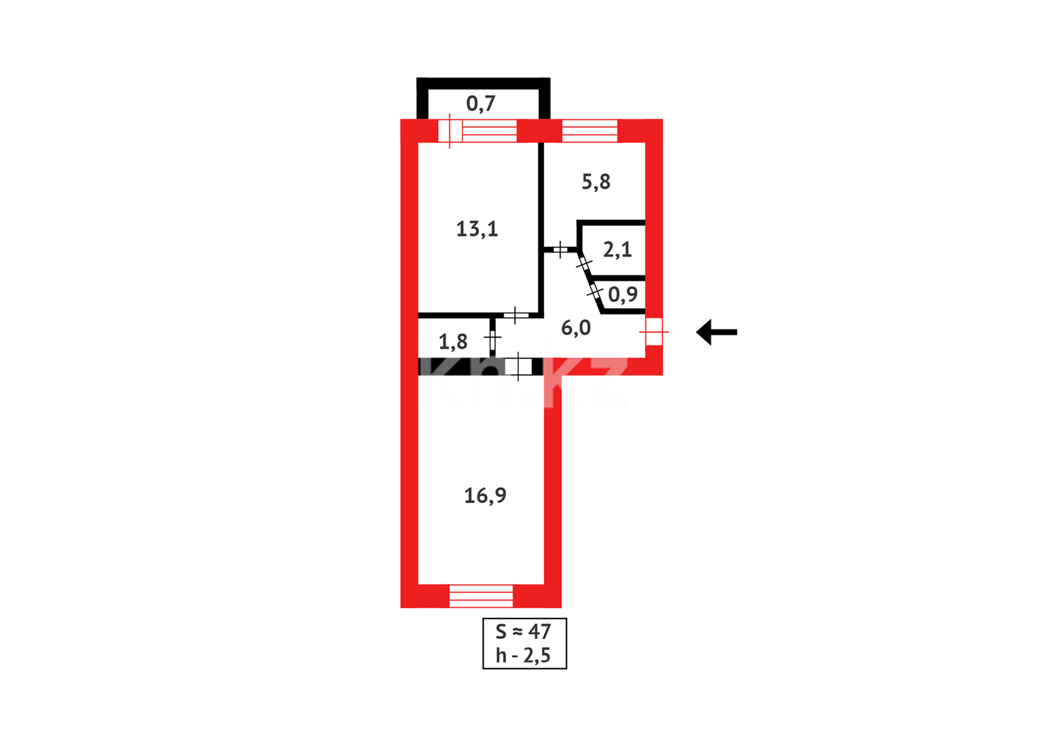 Продажа 2-комнатной квартиры, 47 м², 13 мкр., дом  36 в Караганде - фото 12
