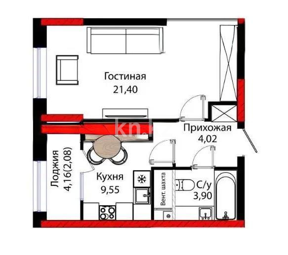 Продажа 1-комнатной квартиры, 42 м² в Астане
