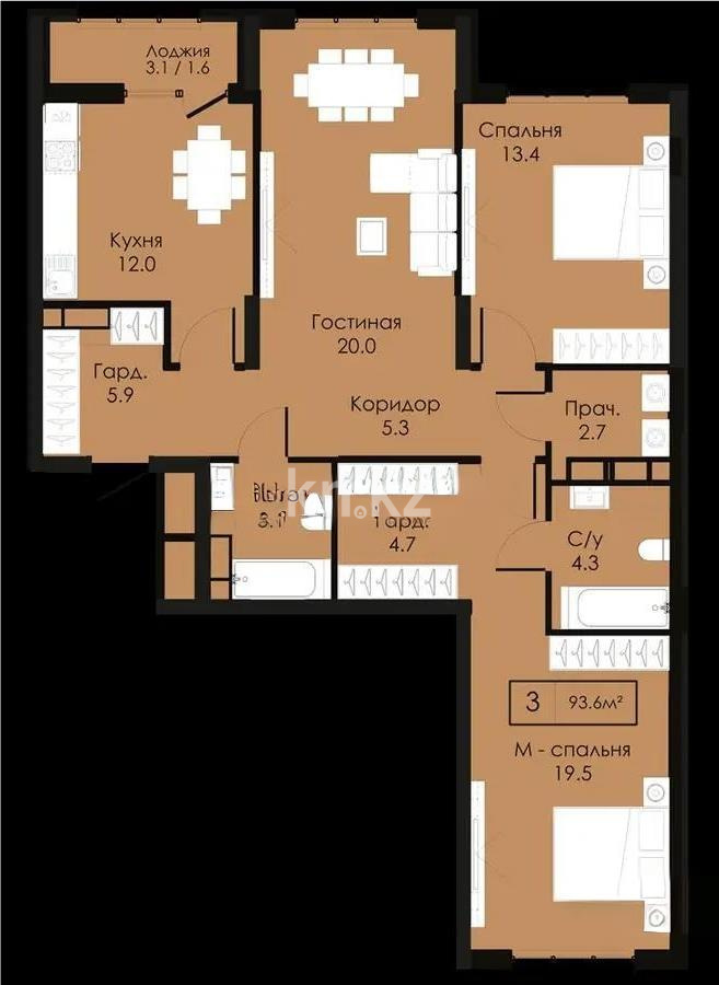 Продажа 3-комнатной квартиры, 94 м², ул. Сыганак, дом  22/1 в Астане