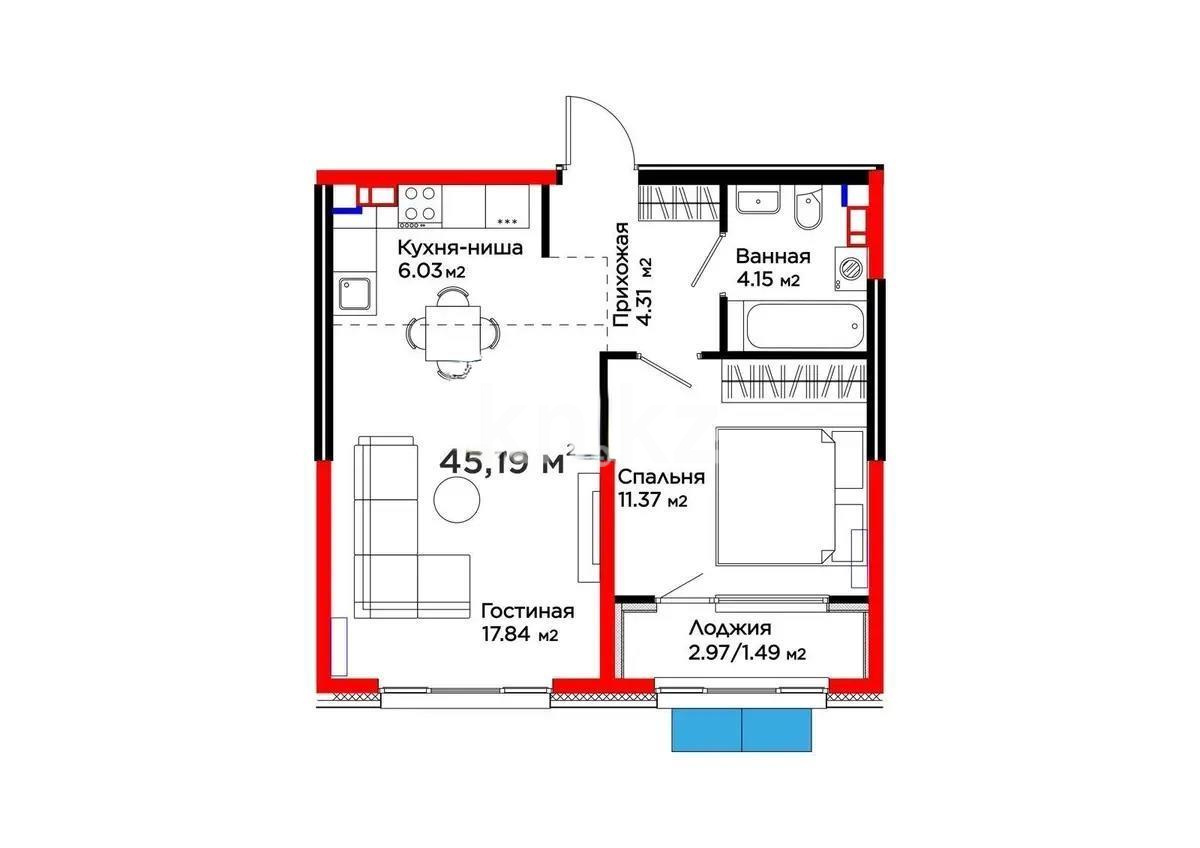 Продажа 1-комнатной квартиры, 46 м² в Алматы - фото 4
