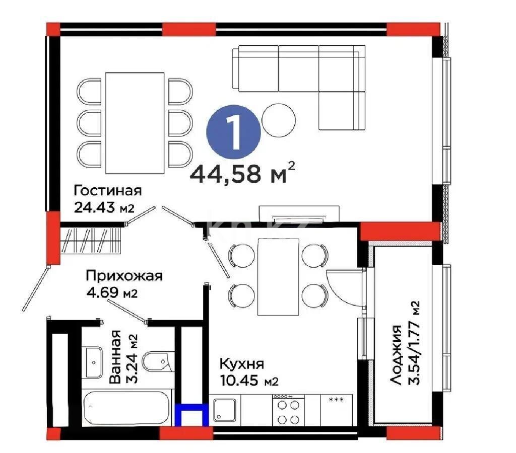 Продажа 1-комнатной квартиры, 44.58 м² в Астане - фото 3