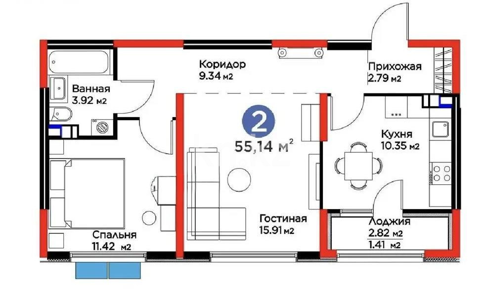 Продажа 2-комнатной квартиры, 54 м² в Алматы - фото 3