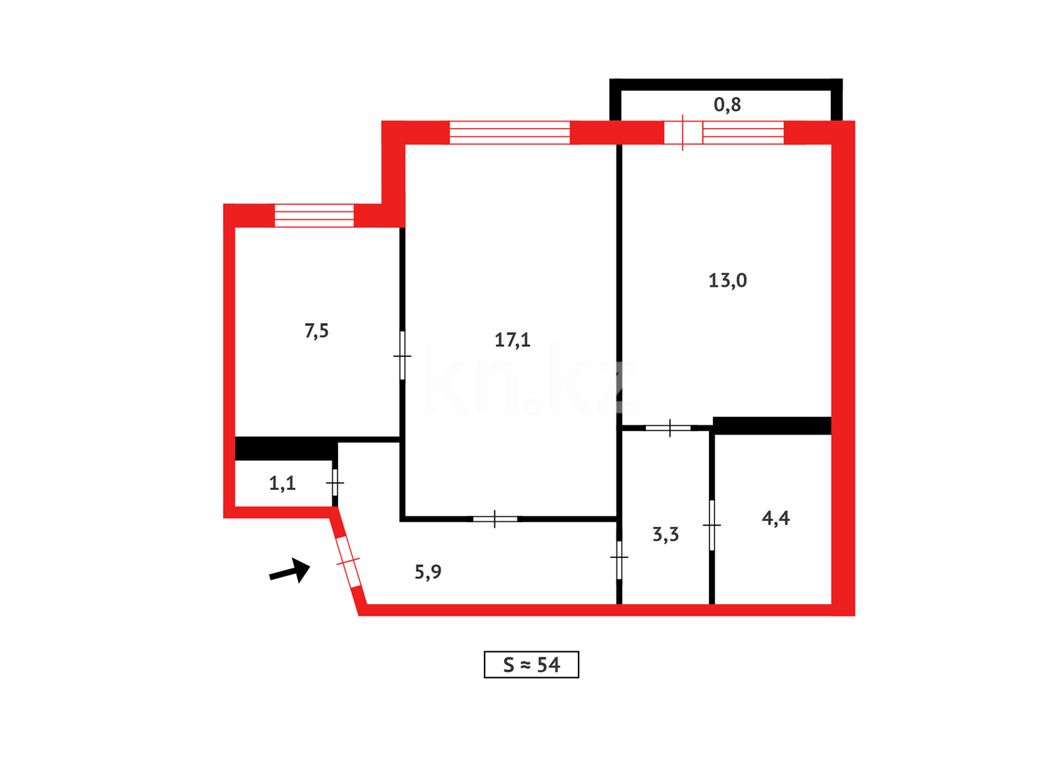Продажа 2-комнатной квартиры, 54 м², ул. Амангельды в Темиртау - фото 14